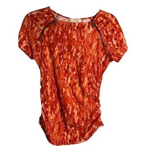 Michael Kors 3/4 Sleeve Ruched Orange & White Toe-Dye Blouse Sz Small